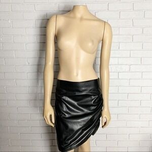 Zara Black Faux Leather Ruched Mini Skirt High Waisted Asymmetric Size L